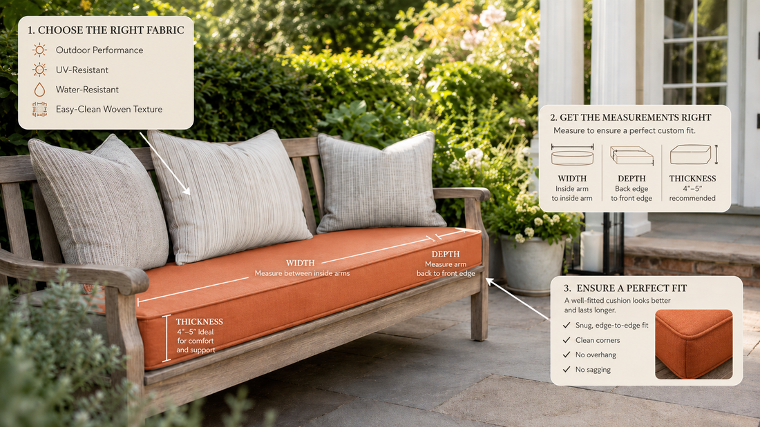OUTDOOR BENCH CUSHIONS: HOW TO CHOOSE THE RIGHT FABRIC, FOAM, AND FIT
